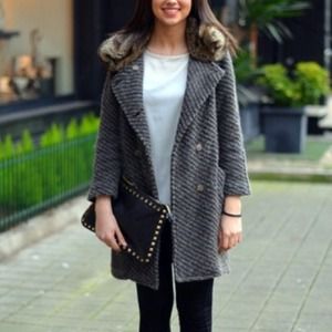 Zara Wool/Mohair Coat with Luxurious Fur Collar