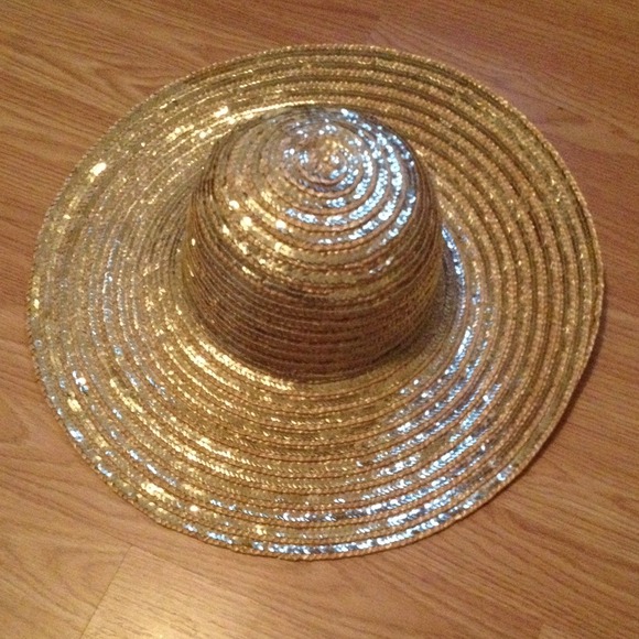 Straw glittery gold floppy wide brim hat