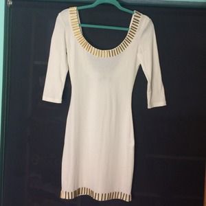 white bodycon dress with gold detail