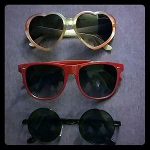 Sunglasses set of 3 hippie heart and red