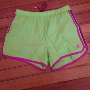 Lime green/pink Adidas running shorts