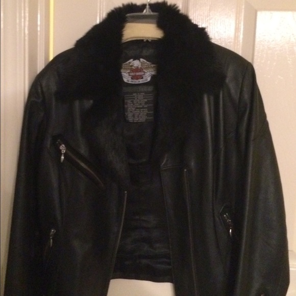 Harley Davidson Leather Jacket Rabbit Fur Collar.