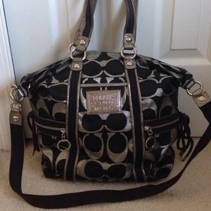 Black and Silver Poppy Coach Handbag