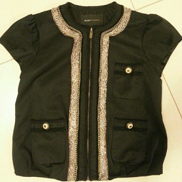 BCBG black and metallic trim top