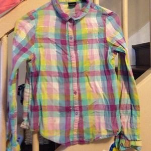 Purple blue yellow plaid flannel