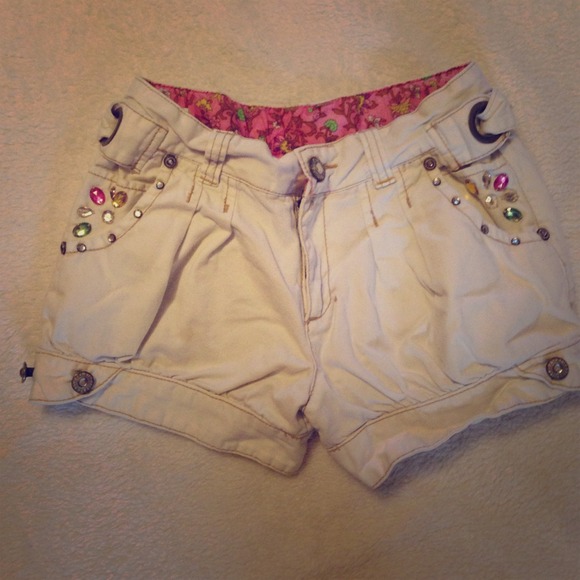 Denim jeweled shorts