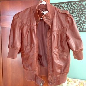 Short sleeve leather bomber jacket