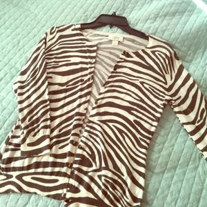 Brown and beige zebra strip LOFT cardigan