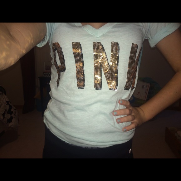 VS PINK mint and gold sequins v-neck
