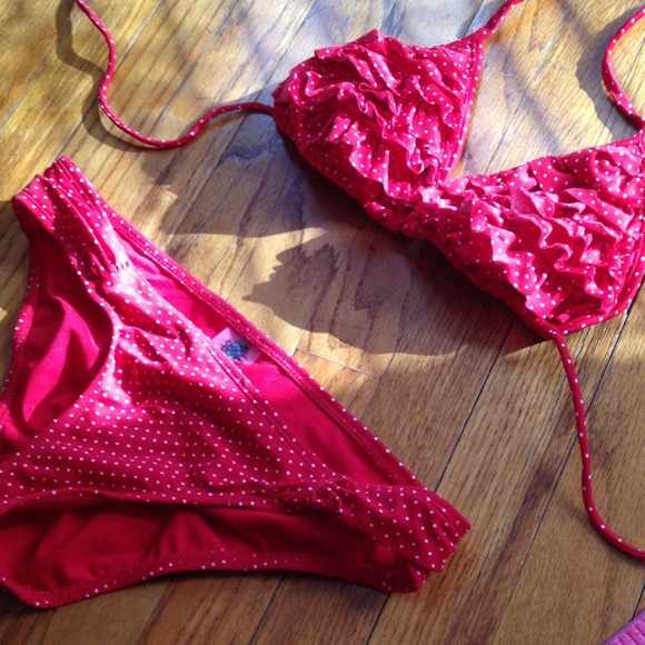 Red polka dot bikini top only