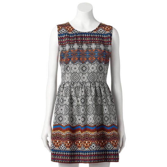 NWT BeBop Tribal Shift Dress Black/Orange Sz S