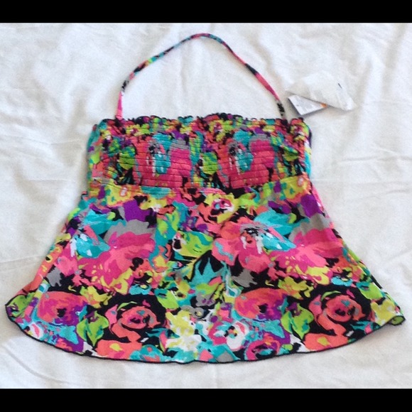 New Kenneth Cole floral print smocked bandeau - Picture 3 of 3