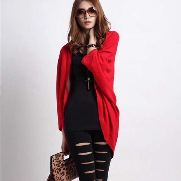 Sweaters - Red Batwing Cardigan