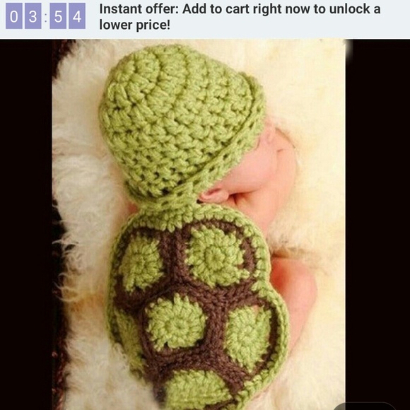 New born baby green turtle knitted hat custome