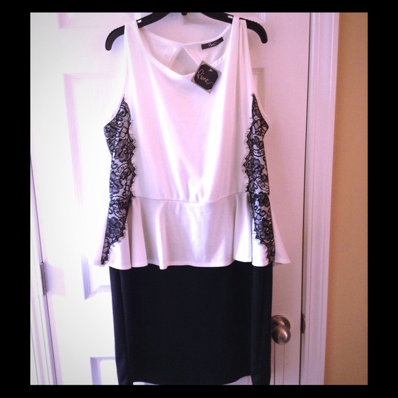 White and black peplum dress