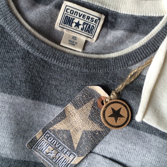 Converse Brand Stripe Grey Long Sleeve Top/Sweater - Picture 3 of 4