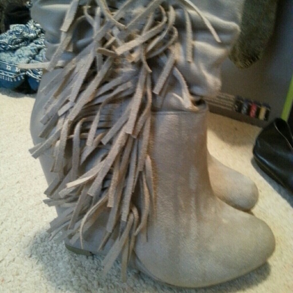 Wedged fringe booties