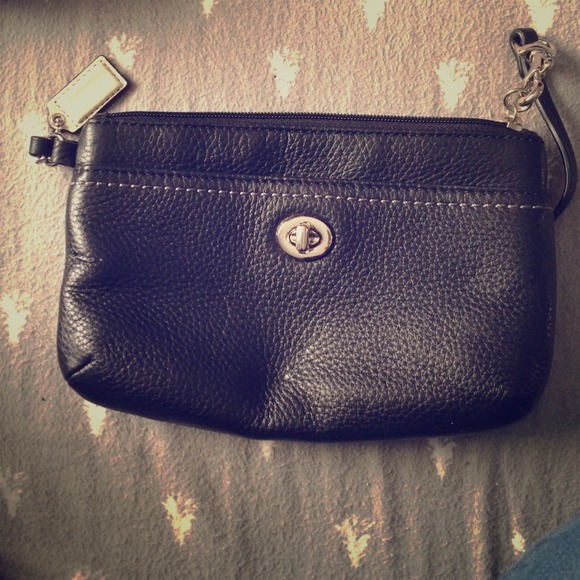 Black leather Coach wristlet