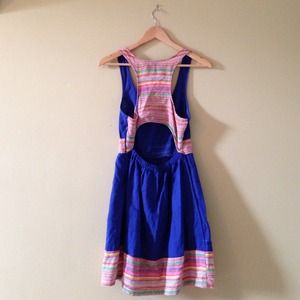 Blue/Rainbow open-back dress