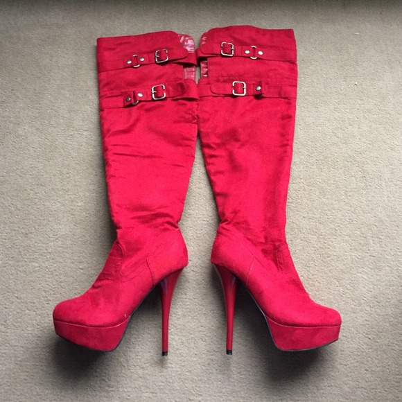 red knee high boot heels