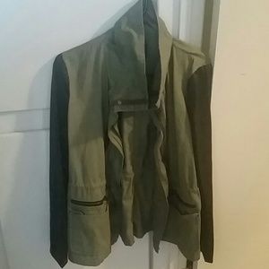 Jacket with faux leather sleeves