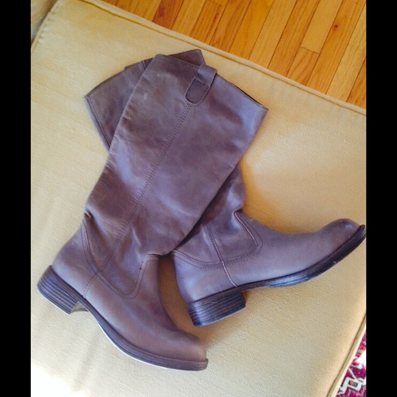 Gray leather boots