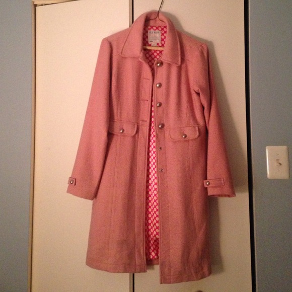 Coat with pink and white polka dot lining
