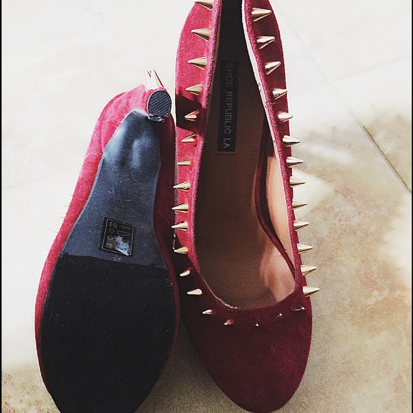 Red Hidden Platform Gold Spike Shoes size 8.5 - Picture 3 of 4