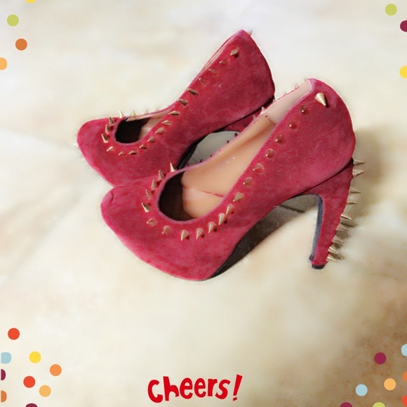 Red Hidden Platform Gold Spike Shoes size 8.5 - Picture 4 of 4