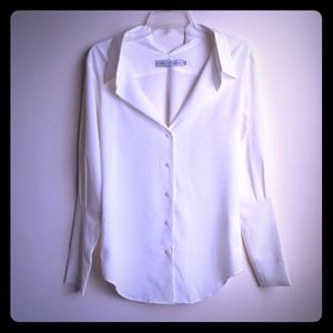 Split Collar Off White Silk Like Blouse