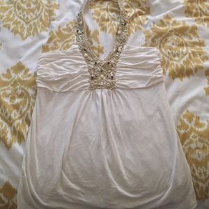 EXPRESS white beaded halter top