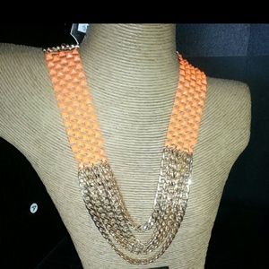 New orange w/ gold layered chain necklace/earrings