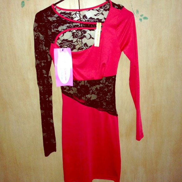Black and Red Lace Back Dress. Brand new w/ tags!