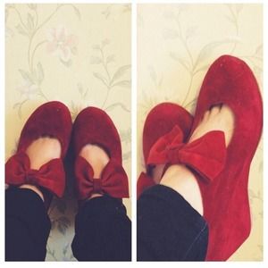 Jeffrey Campbell red bow wedges.
