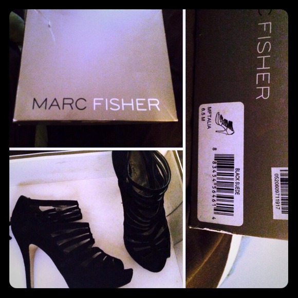 Marc Fischer black suede caged pump.