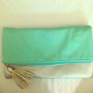 Silver and Mint Green clutch