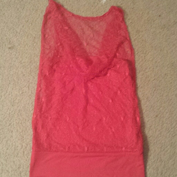 Red tube top w/ lace overlay.