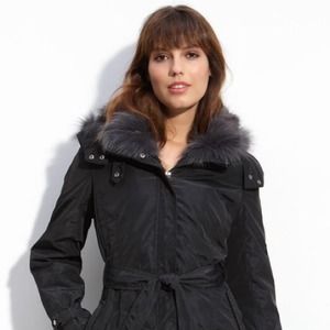 Blue Duck Fox Fur Trim Snap In Lining Fur Coat