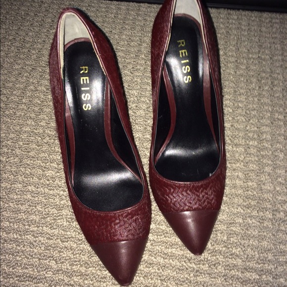 Reiss Oxblood Leather Toe, Fur Chevron Pump
