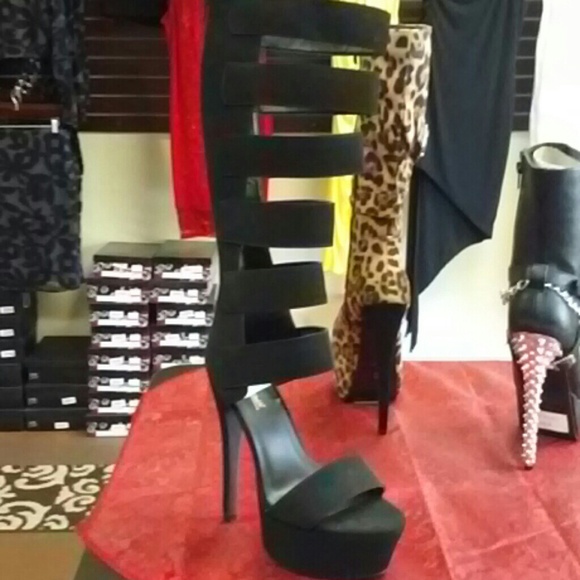 Sexy Black Bandage Heels