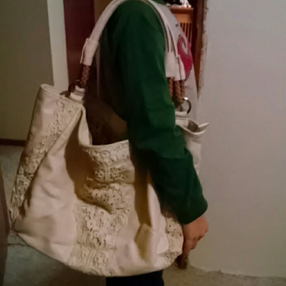 Chinese Laundry leather and lace look handbag