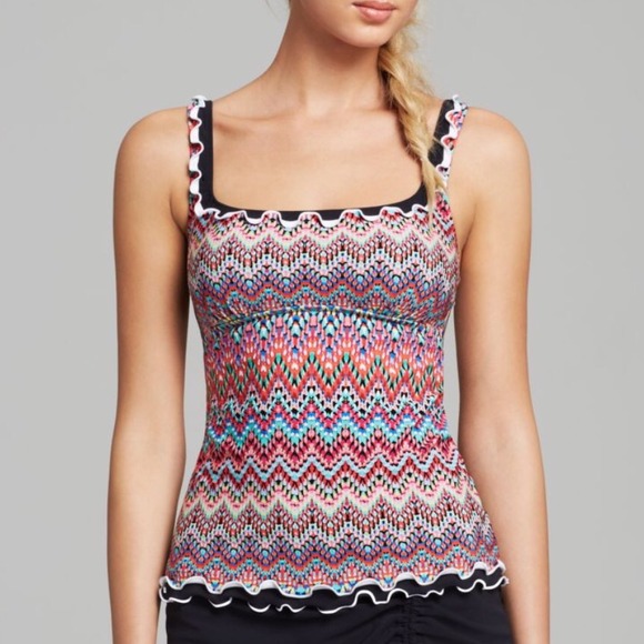 New Gottex Printed Ruffle Trim Tankini