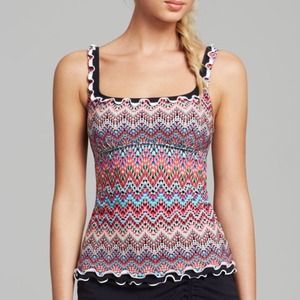New Gottex Printed Ruffle Trim Tankini