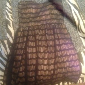 Black and nude strapless dress