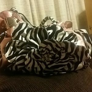 Zebra pink and black flower purse