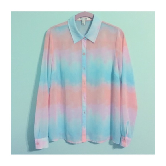 👼 Dreamy Pastel Dip Dye Sheer Button Down Shirt