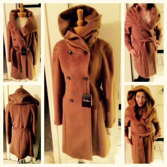 REDUCED! Cole Haan Hooded Camel Alpaca Wool Coat!