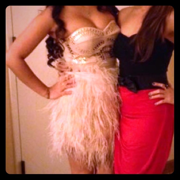 Bebe Isis dress with feathers