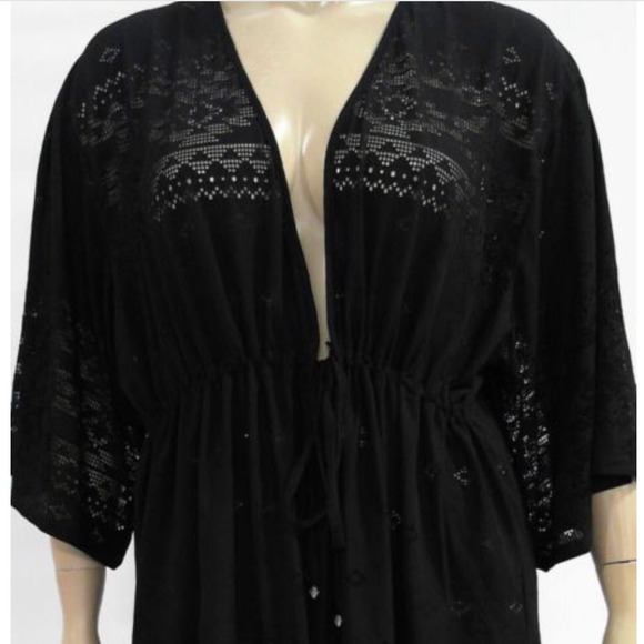 New Dotti Women Black V Neck Kimono Cover up