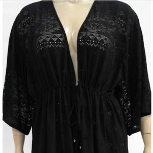 New Dotti Women Black V Neck Kimono Cover up